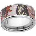 Pink Camouflage Women's Stainless Steel Ring with Polished Edges - Comfort Fit