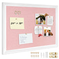 Pink Cork Bulletin Board with Linen Surface and White Wood Frame - Wall Mounted Pin Board 18x24 Inches