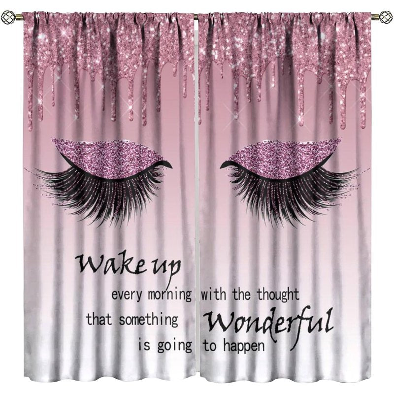 Pink Abstract Eyelash Pattern Blackout Curtains for Bedroom & Living Room - 2 Panels