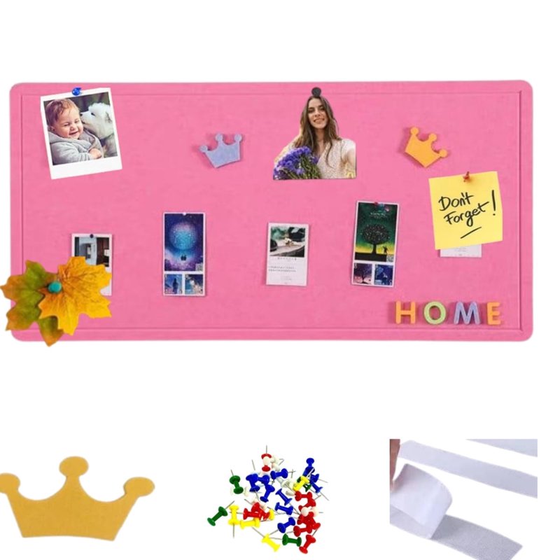 Pink Felt Bulletin Board 23.5x15.5in with Push Pins for Home Office Wall Decoration