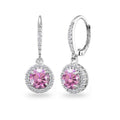Sterling Silver Pink Halo Dangle Earrings with Swarovski Crystals