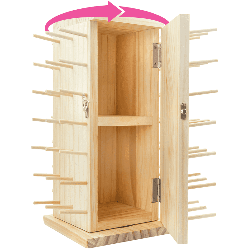 Wooden Thread Spool Organizer with 84 Rods & 360° Rotation - Sewing Accessories Stand