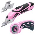 Pink Power Cordless Electric Fabric Scissors Set - Heavy Duty Cutters for Crafting, Sewing, Cardboard & Scrapbooking (Variation: Pink)
