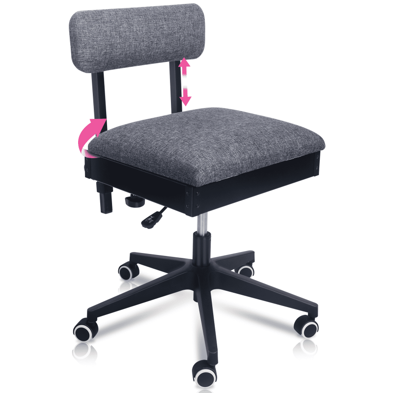 Ergonomic Sewing Chair with Wheels and Adjustable Back Support - Crafting & Quilting Stool