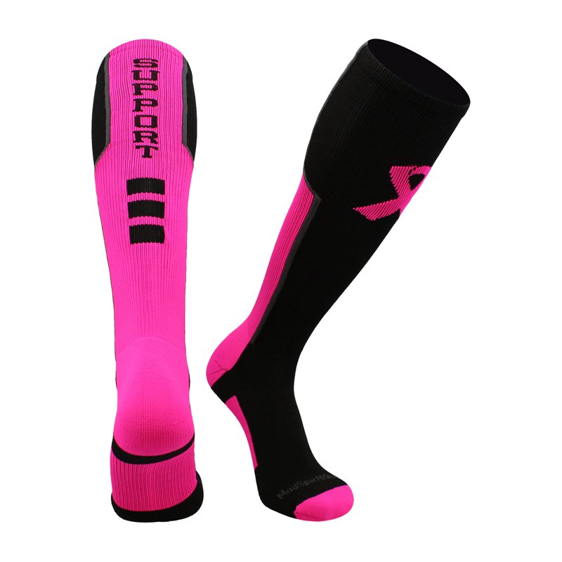 Pink Ribbon Breast Cancer Awareness Support Athletic Over Calf Socks - Unisex, All Sizes