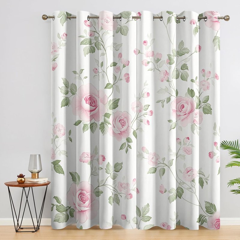 Blackout Curtain Panels 95% Light Blocking Floral Rose Grommet Drapes for Bedroom & Living Room Decor