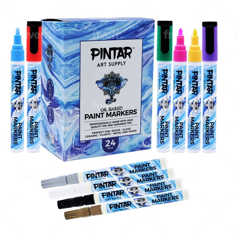 Oil Based Paint Markers Set for Rock, Glass, Wood, Fabric, Plastic - 20 Medium & 4 Fine Tips