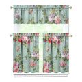 Kitchen Curtains and Valance Set - 3 Piece Vintage Rose Window Treatment