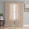 Sheer Curtain Set with Geometric Checkered Lines - Light Filtering Window Drapes for Bedroom & Living Room
