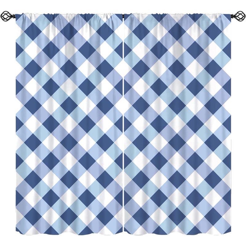 Plaid Curtain Set - Dark Blue & White Checkered Insulated Window Drapes, 2 Panels, 42 x 54 Inches