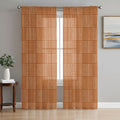 Sheer Plaid Curtains 72 Inch Length Set - Modern Geometric Window Drapes