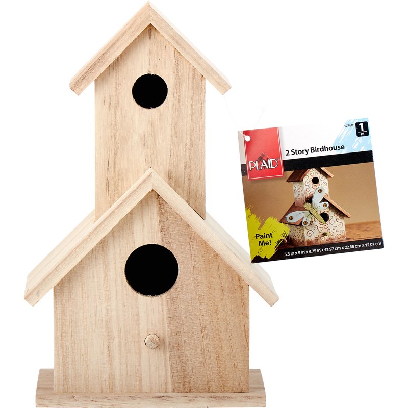 Unfinished Wood Birdhouse Surface - 2-Story Decorative Bird Feeder - 5.5 x 9 in