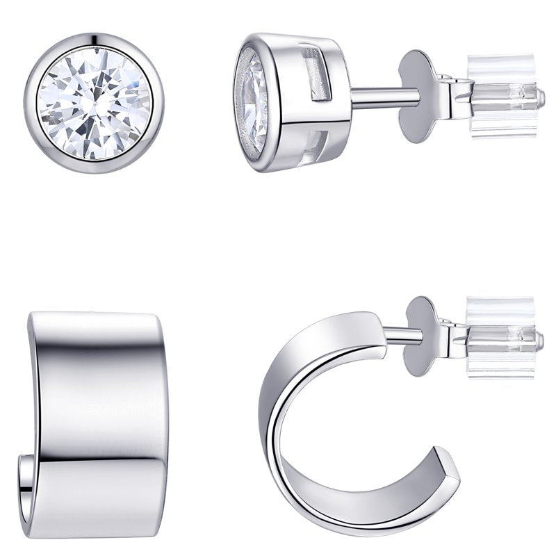 Simulated Diamond Earrings Set in Recycled Sterling Silver - Women's Jewelry