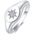 Women's Signet Ring with Simulated Diamonds in Recycled Sterling Silver Size 8
