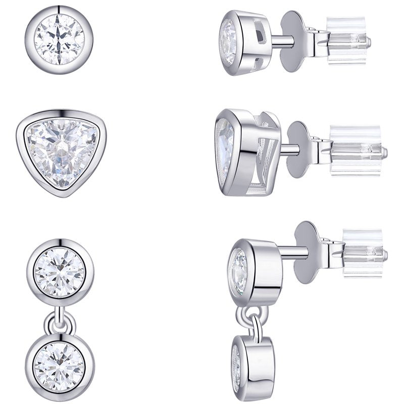 Women's Simulated Diamond Stud Earring Set in Recycled Sterling Silver