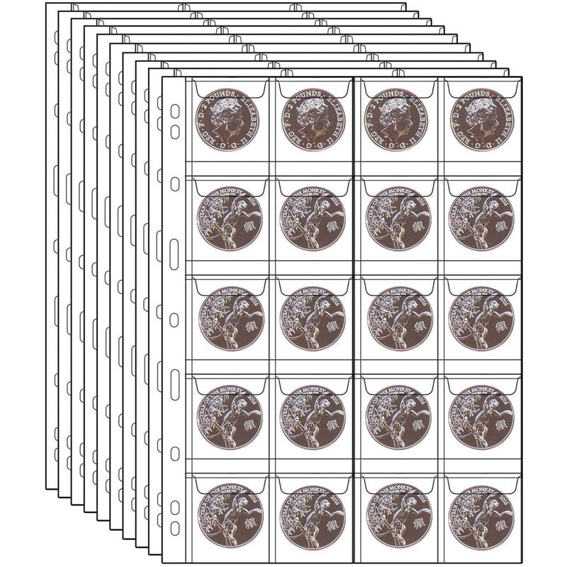 Plastic Coin Collection Pages with Pockets - 200 Slot Coin Holders for Coins & Collectibles