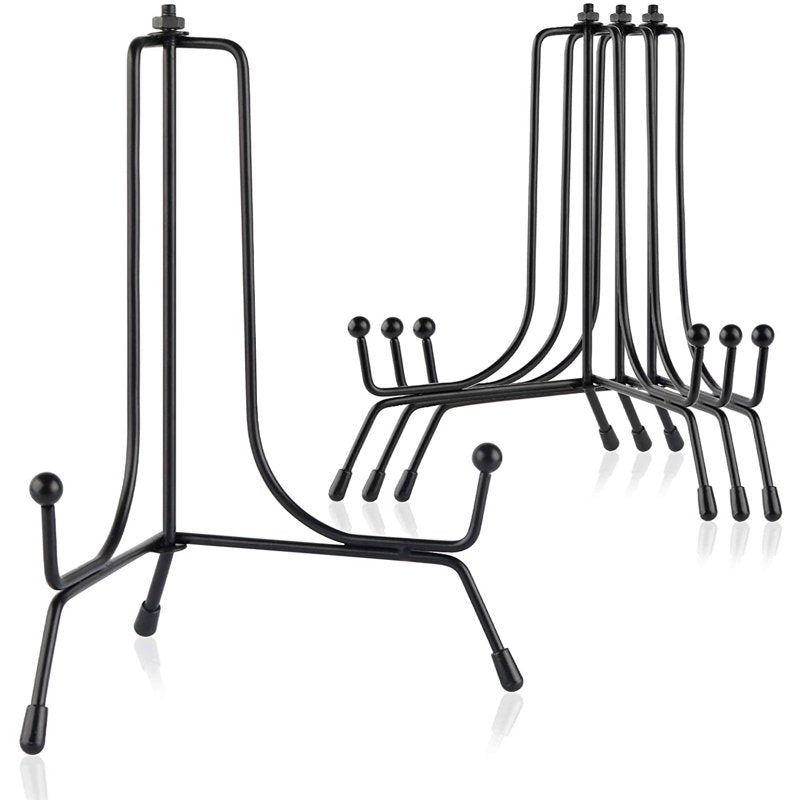 4 Pack Anti-Slip Plate Display Stands for Plates Photos Artworks - Black Iron