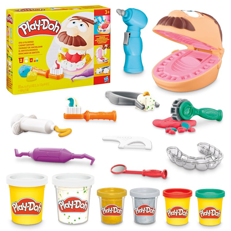 Play-Doh Dentist Playset with 8 Modeling Cans and 10 Dental Tools for Kids 3+