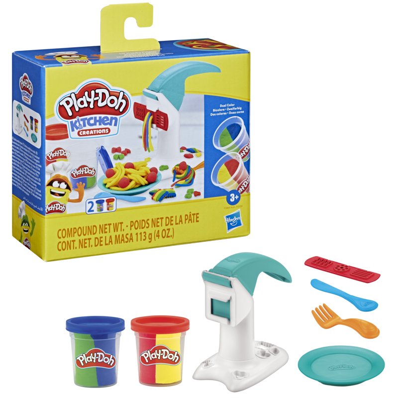 Play-Doh Kitchen Creations Lil’ Noodle Playset with 2 Dual-Color Cans - Pretend Pasta Toy for Kids