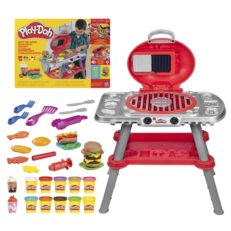 Play-Doh Sizzlin' Grill Playset with Lights & Sounds, 17 Accessories, Kids Cookware Toy
