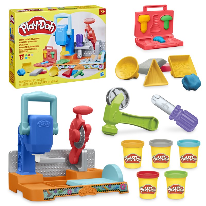Play-Doh Tool Bench Set with Stampers and Saw for Preschool Kids 3+