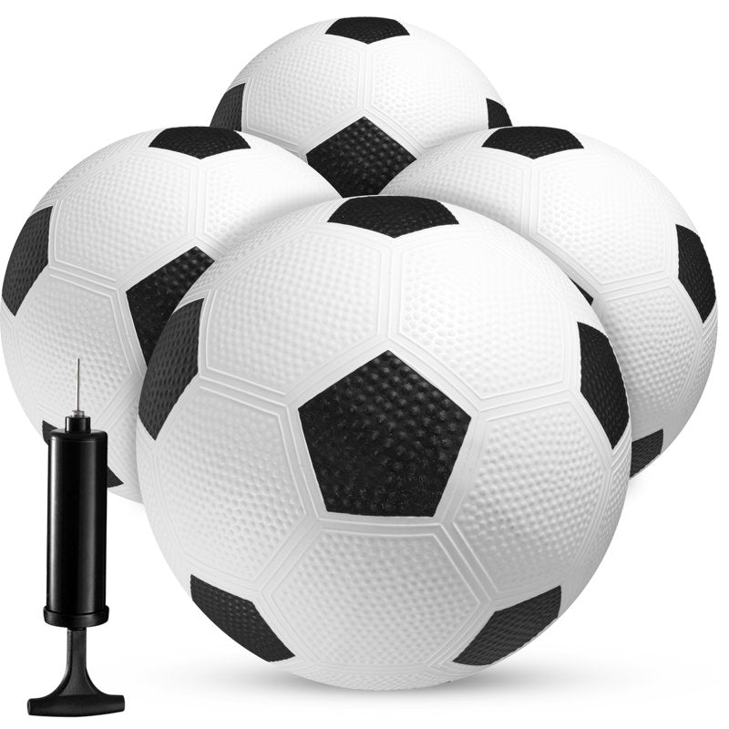 Size 3 Youth Soccer Balls 4 Pack with Hand Pump – Indoor/Outdoor Beginner Soccer Set