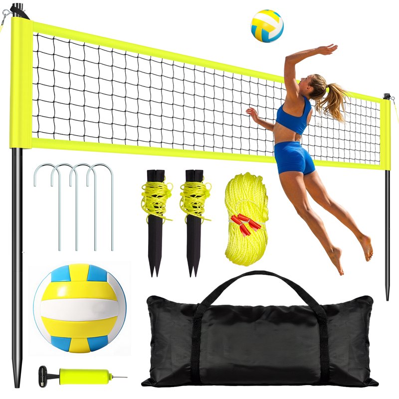 Portable Volleyball Net Set with Adjustable Poles for Outdoor Beach Play