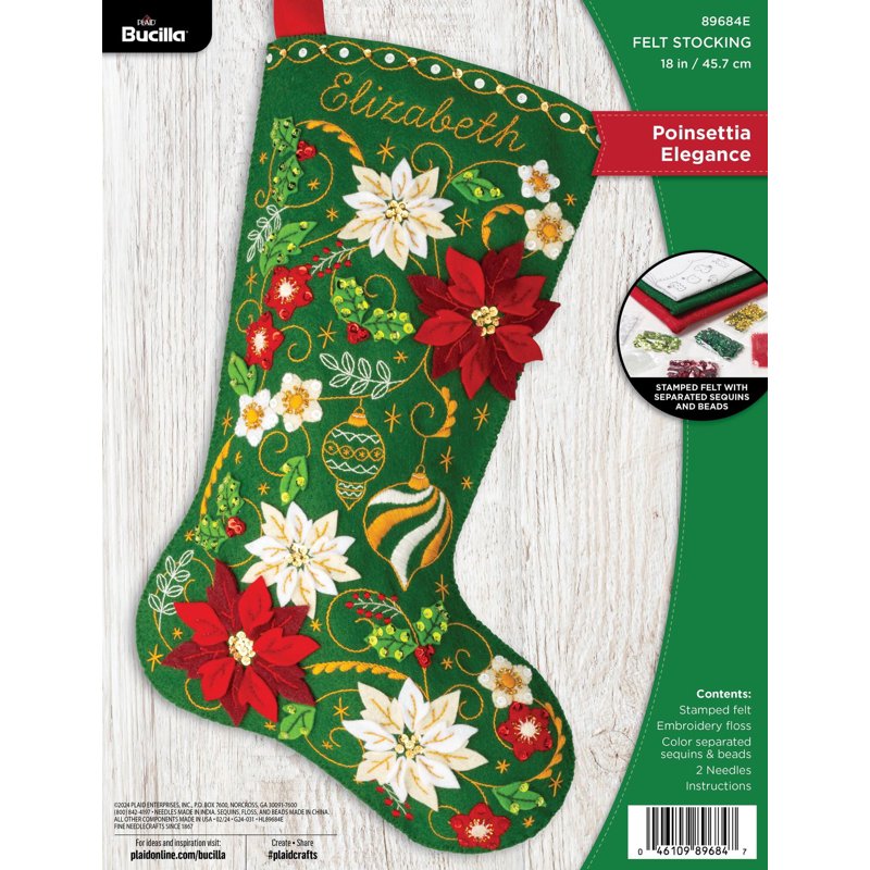 Christmas Stocking Embroidery Kit - Felt Applique DIY Craft for Holiday Decor