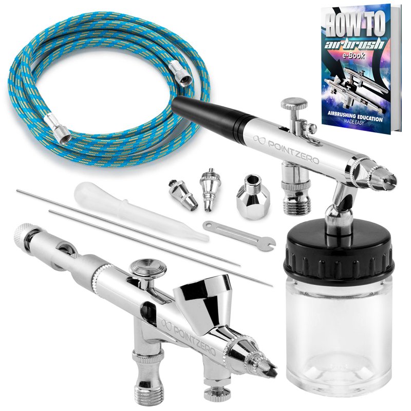 Dual-Action Airbrush Set with 2 Fine-Needle Airbrushes for Art & Crafting