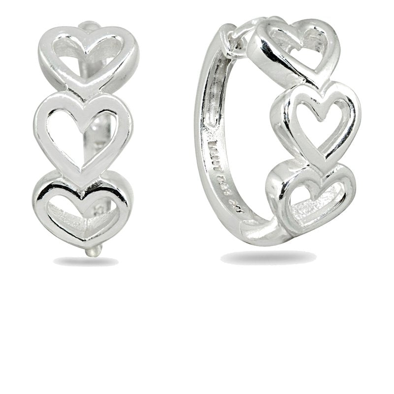 Sterling Silver Open Heart Huggie Hoop Earrings - Small, Polished Finish