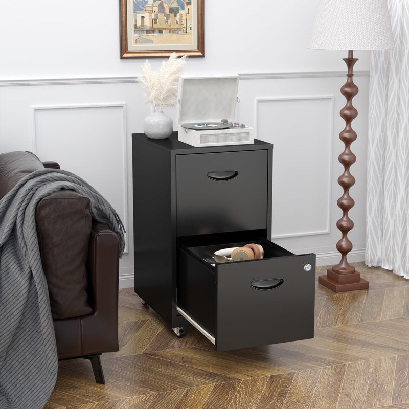 18-Inch Mobile 2-Drawer Metal File Cabinet with Lock and Casters