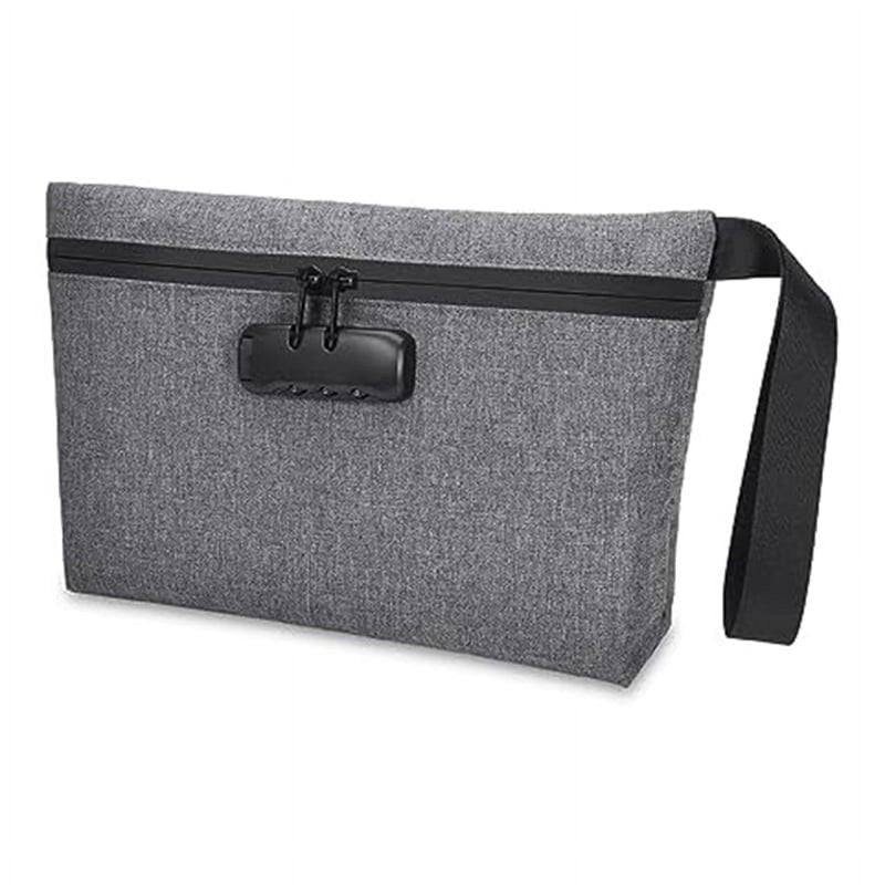 Waterproof Lockable Cash Bag with Zipper and Combination Lock - Gray Nylon Money Bag