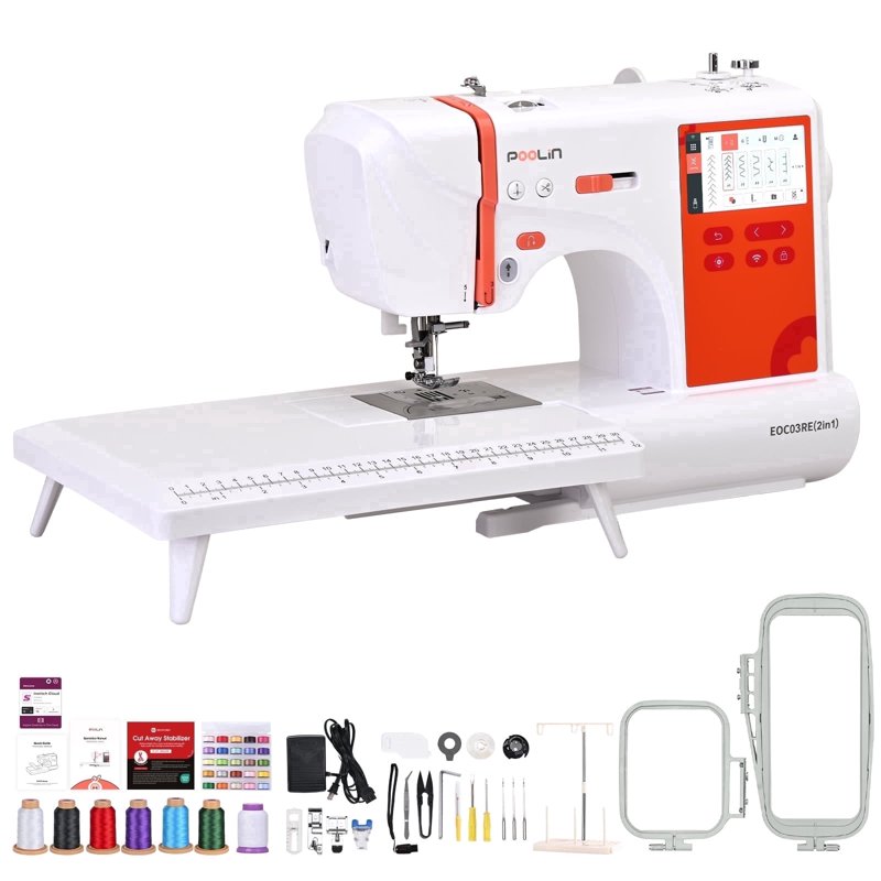 2-in-1 Embroidery and Sewing Machine with Touchscreen, WiFi, 206 Stitches
