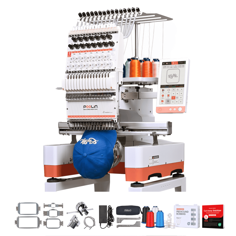 Commercial Embroidery Machine with 15 Needles, 14.2 x 9.5 Inch Area, Touchscreen, WiFi & USB
