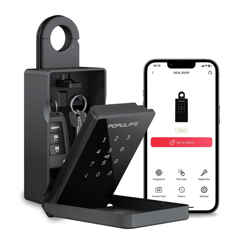 Smart Key Lock Box with App Control, Biometric & Card Access - Outdoor Weatherproof Large Storage