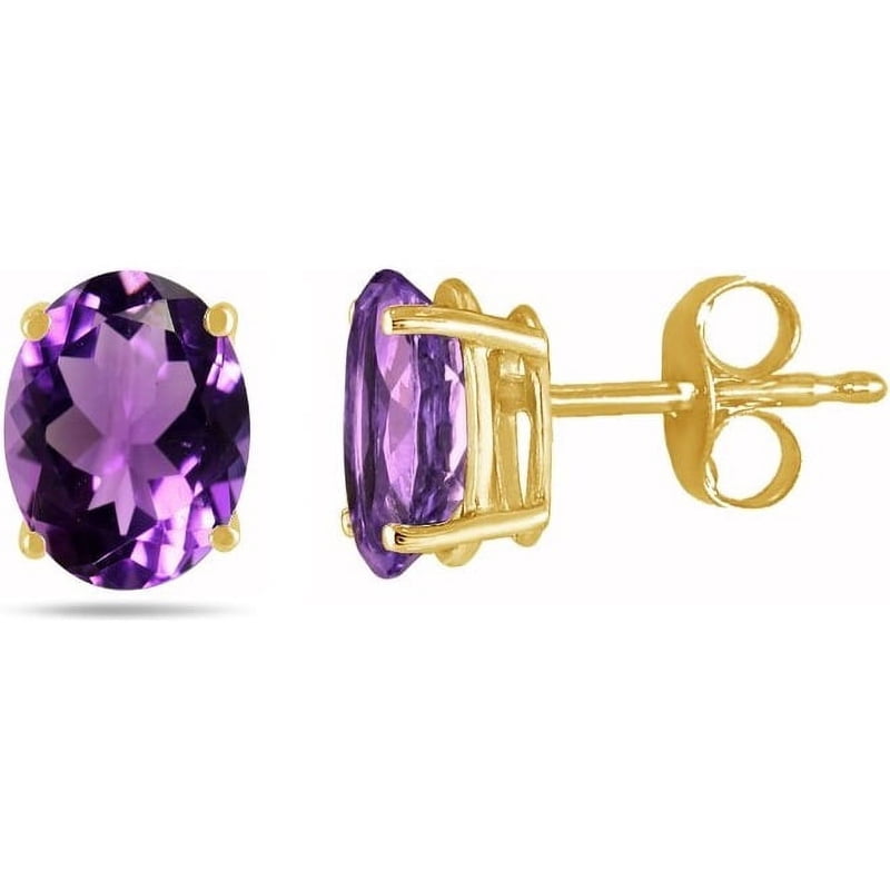 14K Gold Gemstone Stud Earrings - Oval Cut, Multiple Colors Available