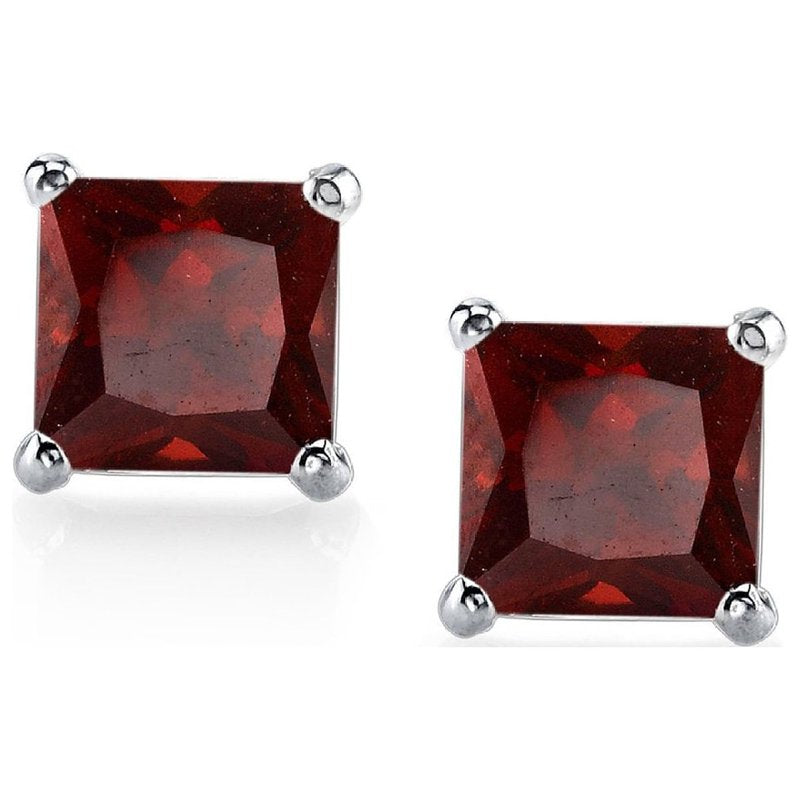 Solid Gold Birthstone Stud Earrings - Princess Cut 6mm Hypoallergenic Jewelry