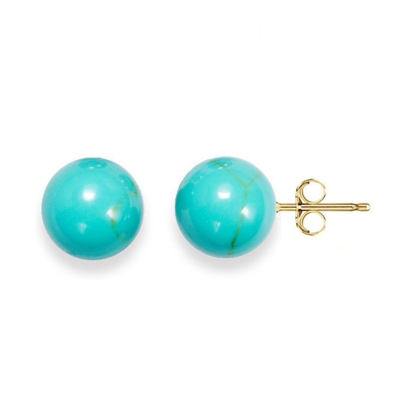 Genuine Turquoise Ball Stud Earrings in 14K Solid Gold – Hypoallergenic Jewelry