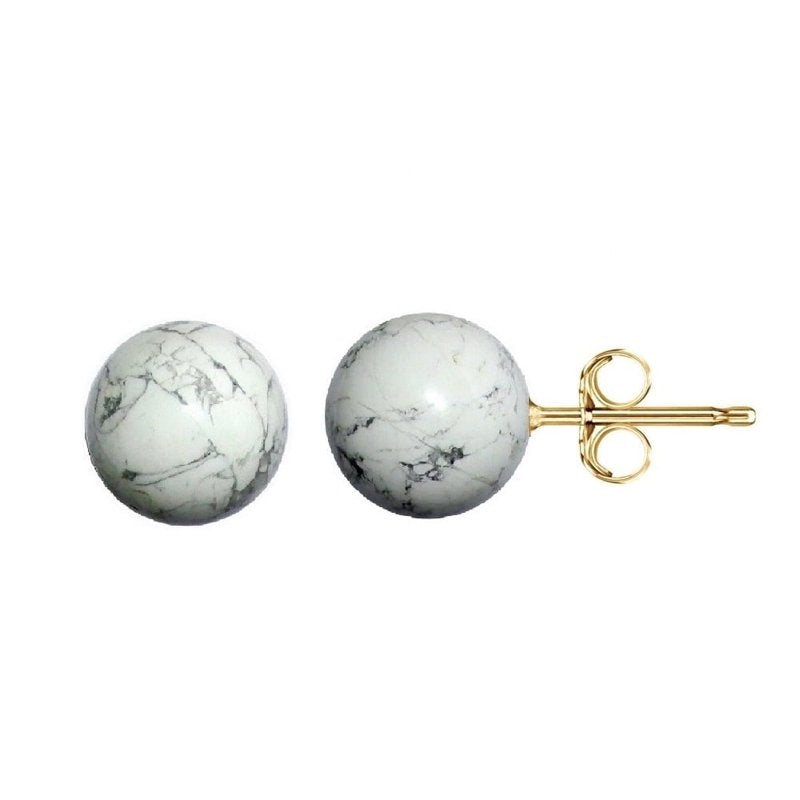 Gold Stud Earrings with White Onyx Ball 6MM in 14K Solid Gold - Hypoallergenic