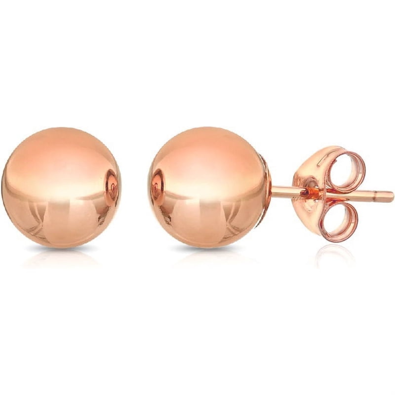 Premium 14K Solid Rose Gold Ball Stud Earrings - Hypoallergenic & Elegant