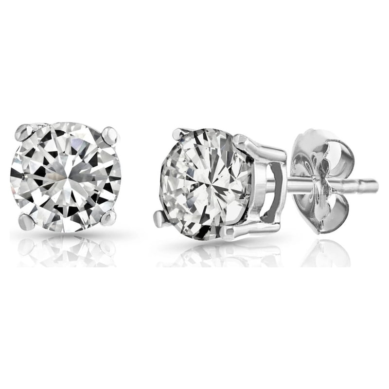Sterling Silver Stud Earrings with White Topaz Gemstone - Elegant Jewelry