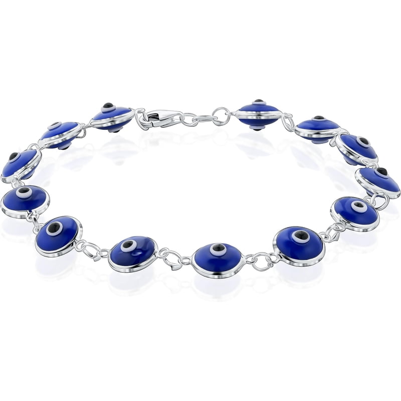 Sterling Silver Evil Eye Bracelet with Multicolored Beads - Protection Jewelry