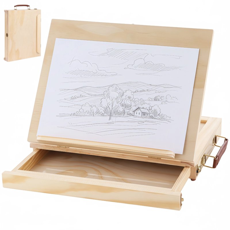 Portable Wooden Artist Sketchbox Easel with Storage Drawer & Adjustable Height
