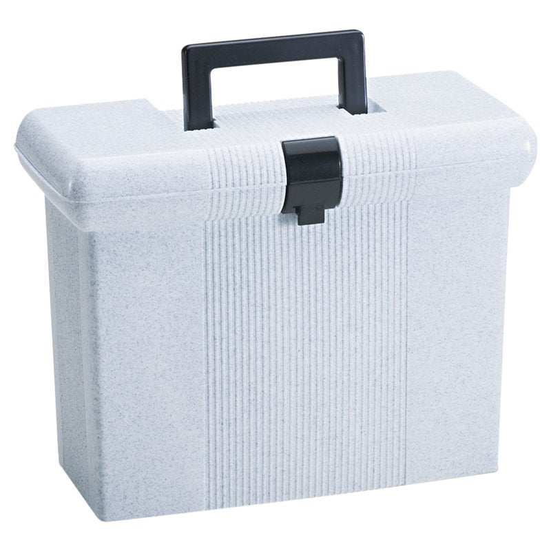 Portable File Box with Handle - Granite, Holds Letter Files, Includes Folders