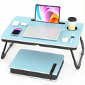 Portable Foldable Lap Desk for Bed and Couch - Blue, with Cup & Phone Holders