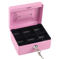 Mini Portable Steel Security Safe Box with Key Lock & Removable Tray - Pink