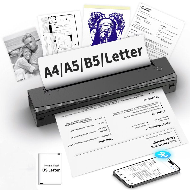 Portable Thermal Printer for Tattoo & Document Printing Wireless Inkless A4 B5