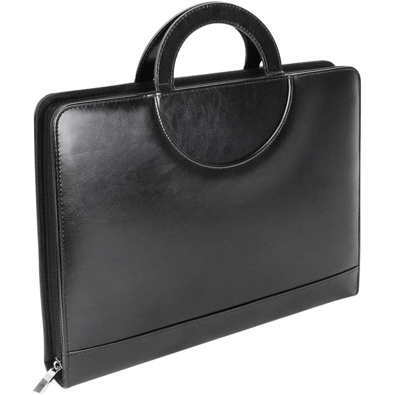 Leather Portfolio Binder with Handle Zipper Business Portfolio with Card Slots & Note Clip