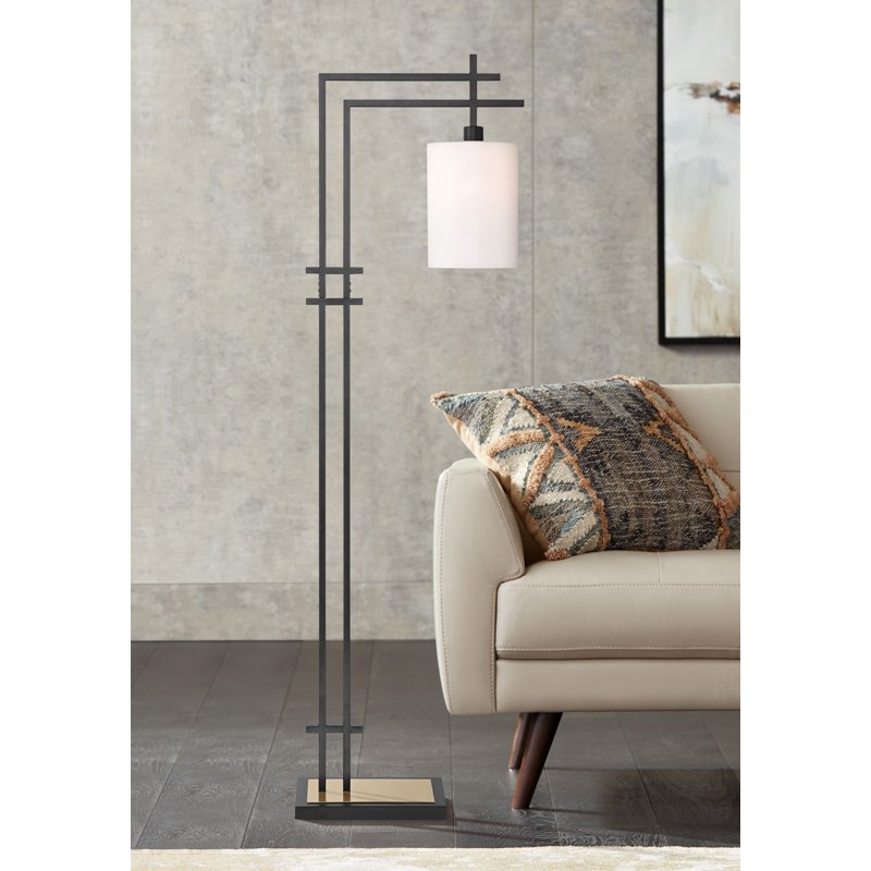 Modern Industrial Floor Lamp 65in Matte Black & Gold Frosted Glass Shade