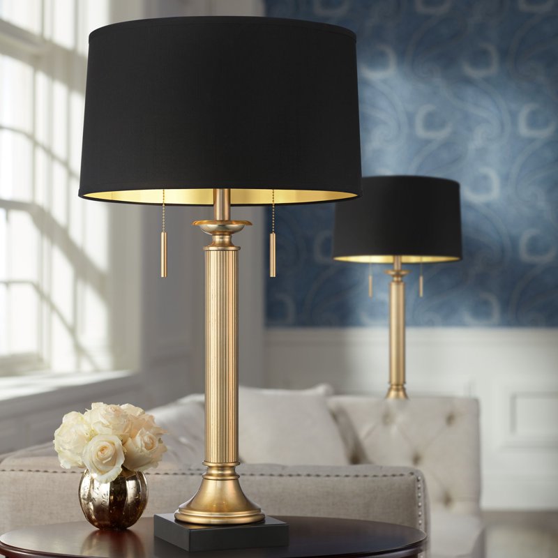 Traditional Table Lamps Set of 2 with USB Charging Ports - Gold & Black